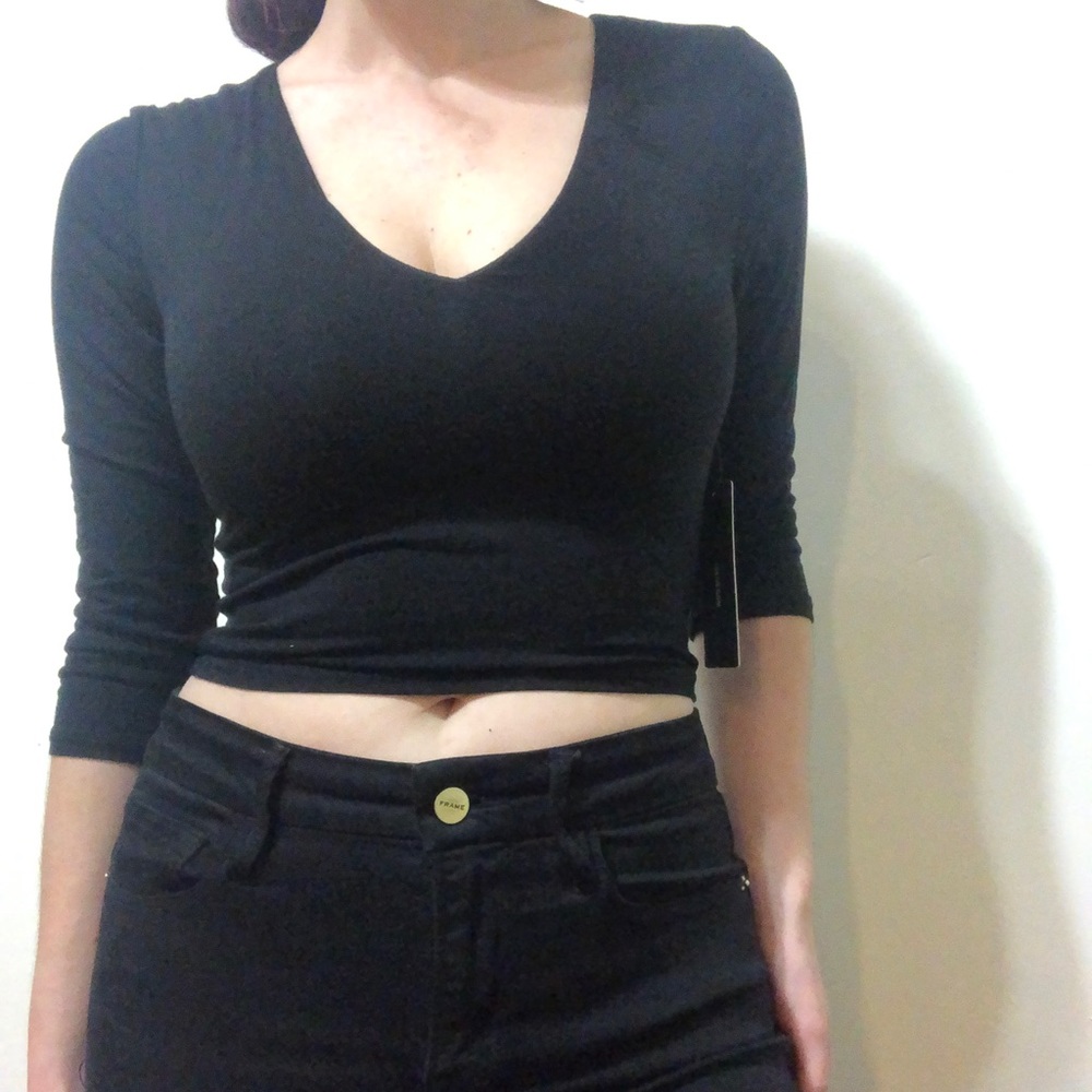 3/4 sleeve black crop top from Lulu’s, size M